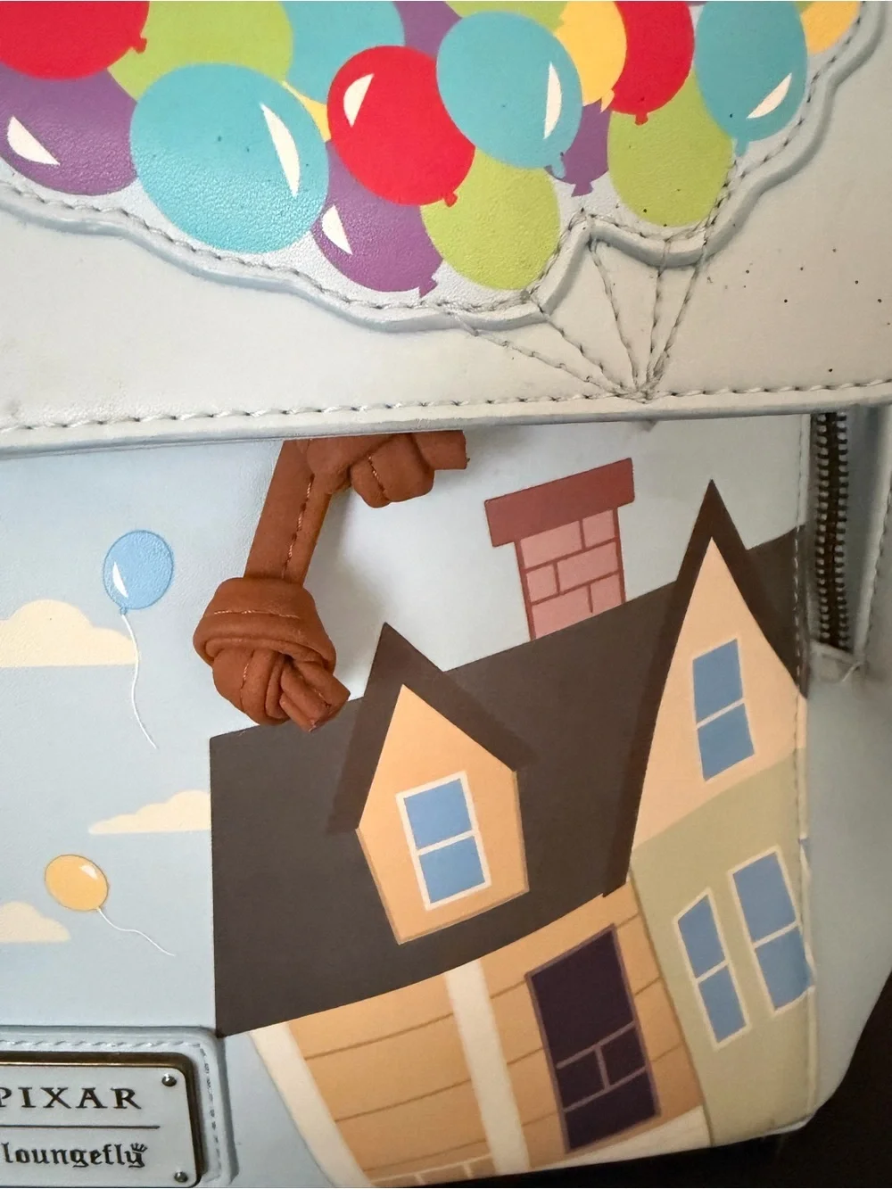 Loungefly Pixar Up House Backpack in Light Blue with Balloons